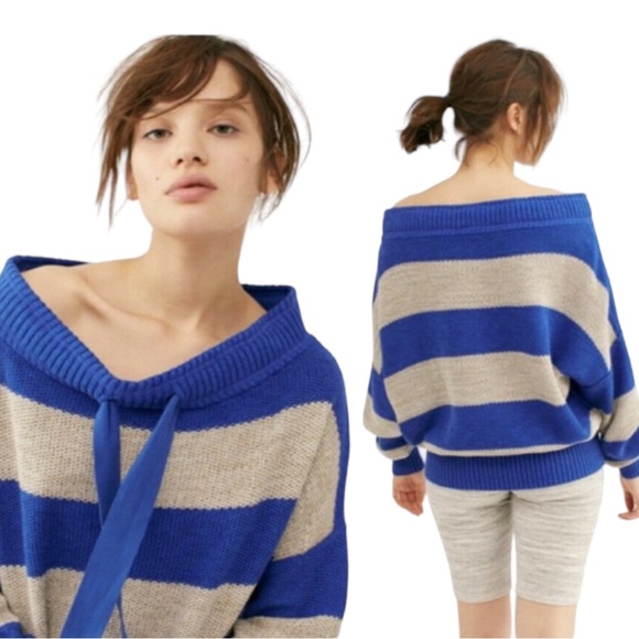 Free People Cassidy Off The shoulder Pullover in Cobalt Combo, Sz S - Picture 10 of 15